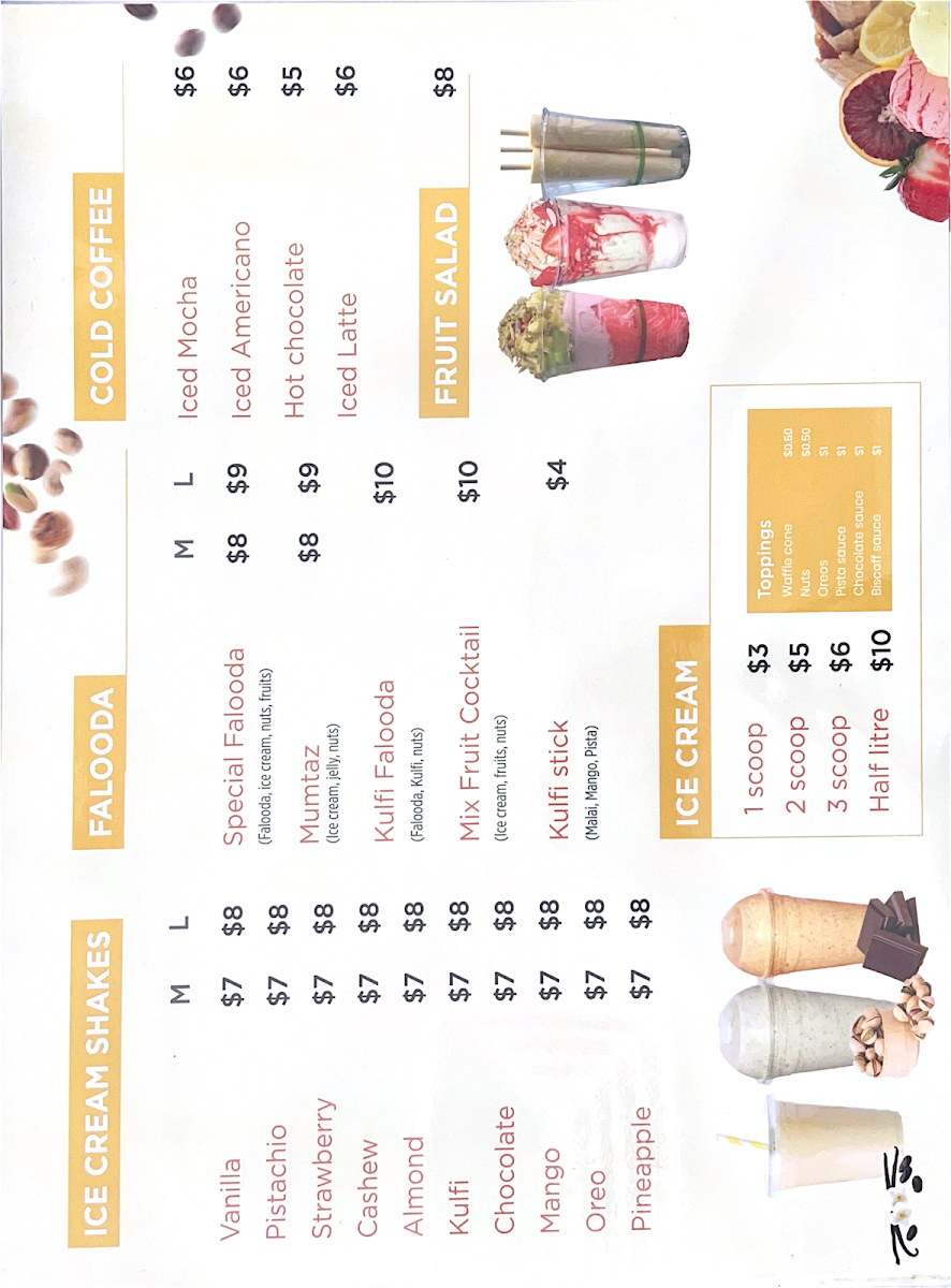 Menu, Master Juice & Ice cream