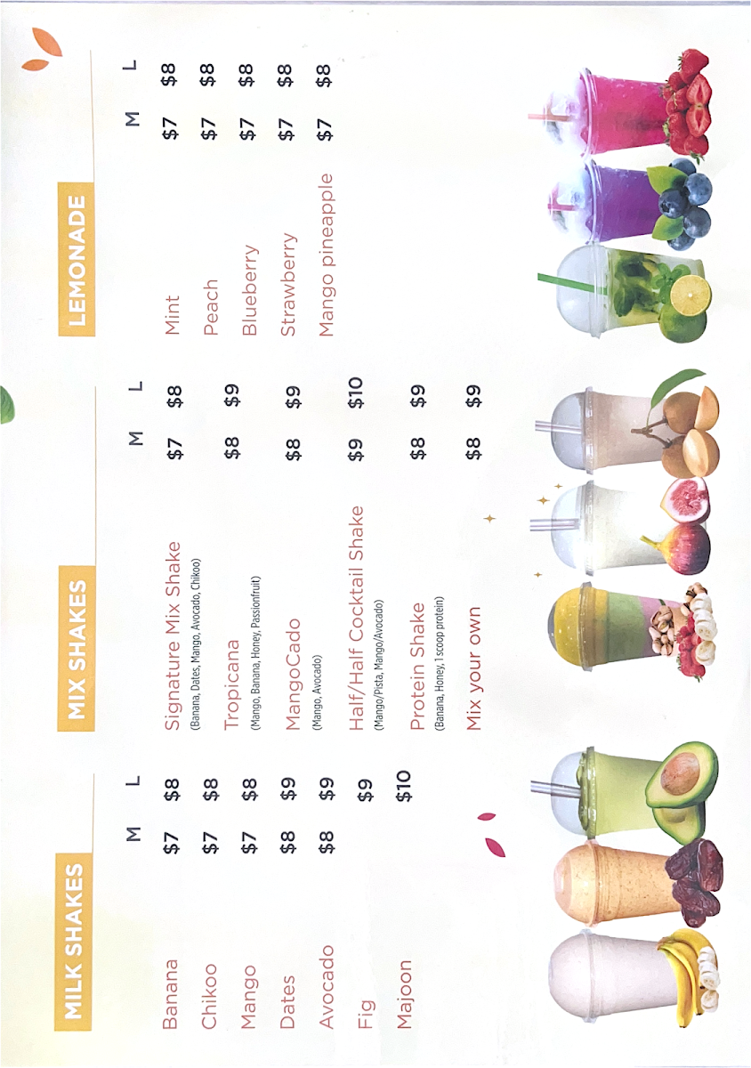 Menu, Master Juice & Ice cream