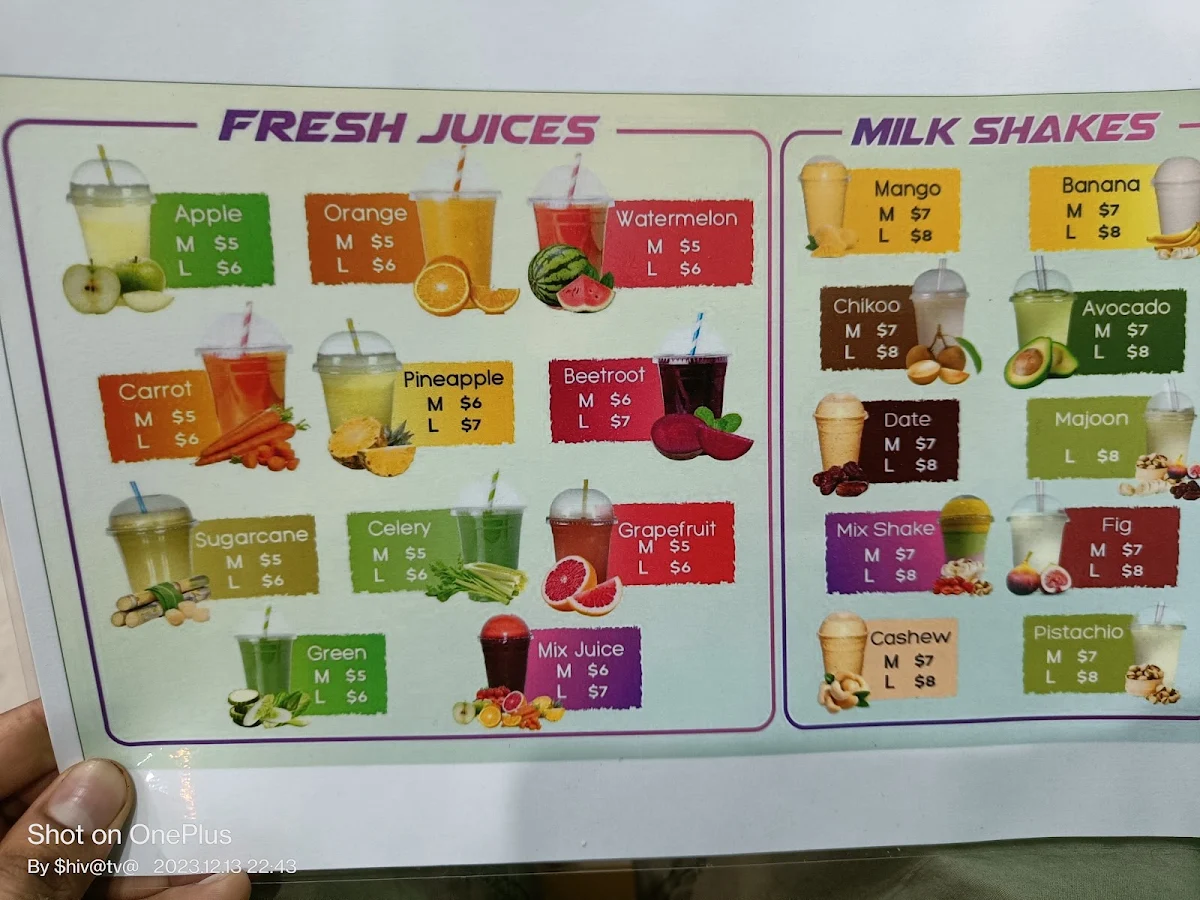 Menu, Master Juice & Ice cream