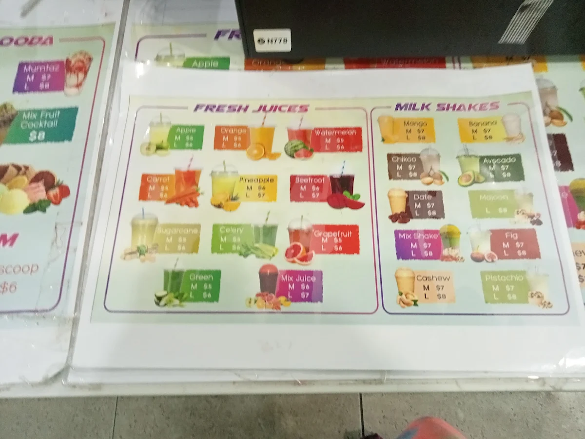 Menu, Master Juice & Ice cream