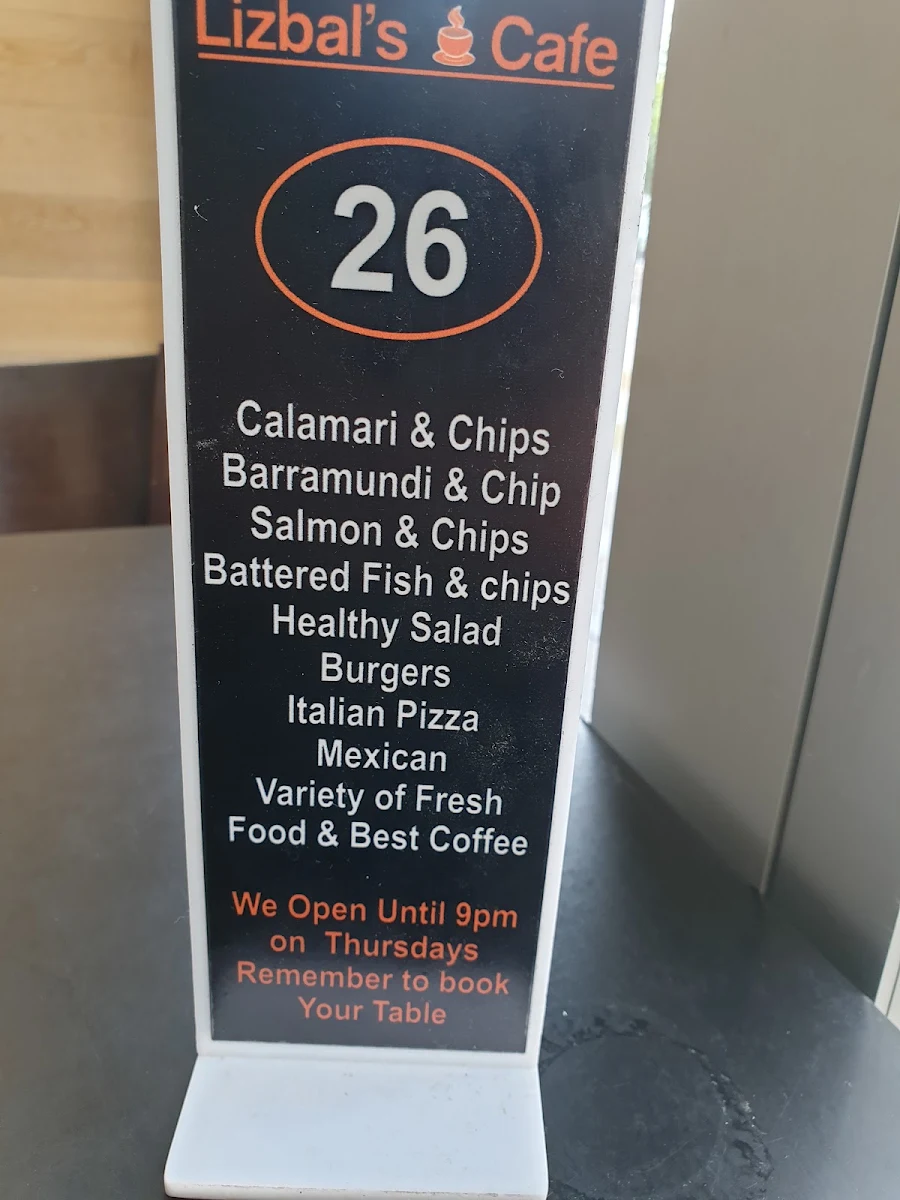 Menu, Lizbal Café