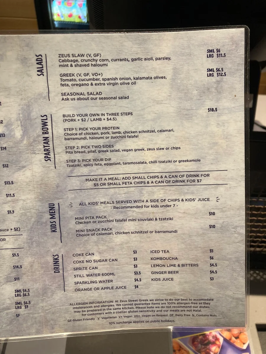 Menu, Zeus Street Greek North Point