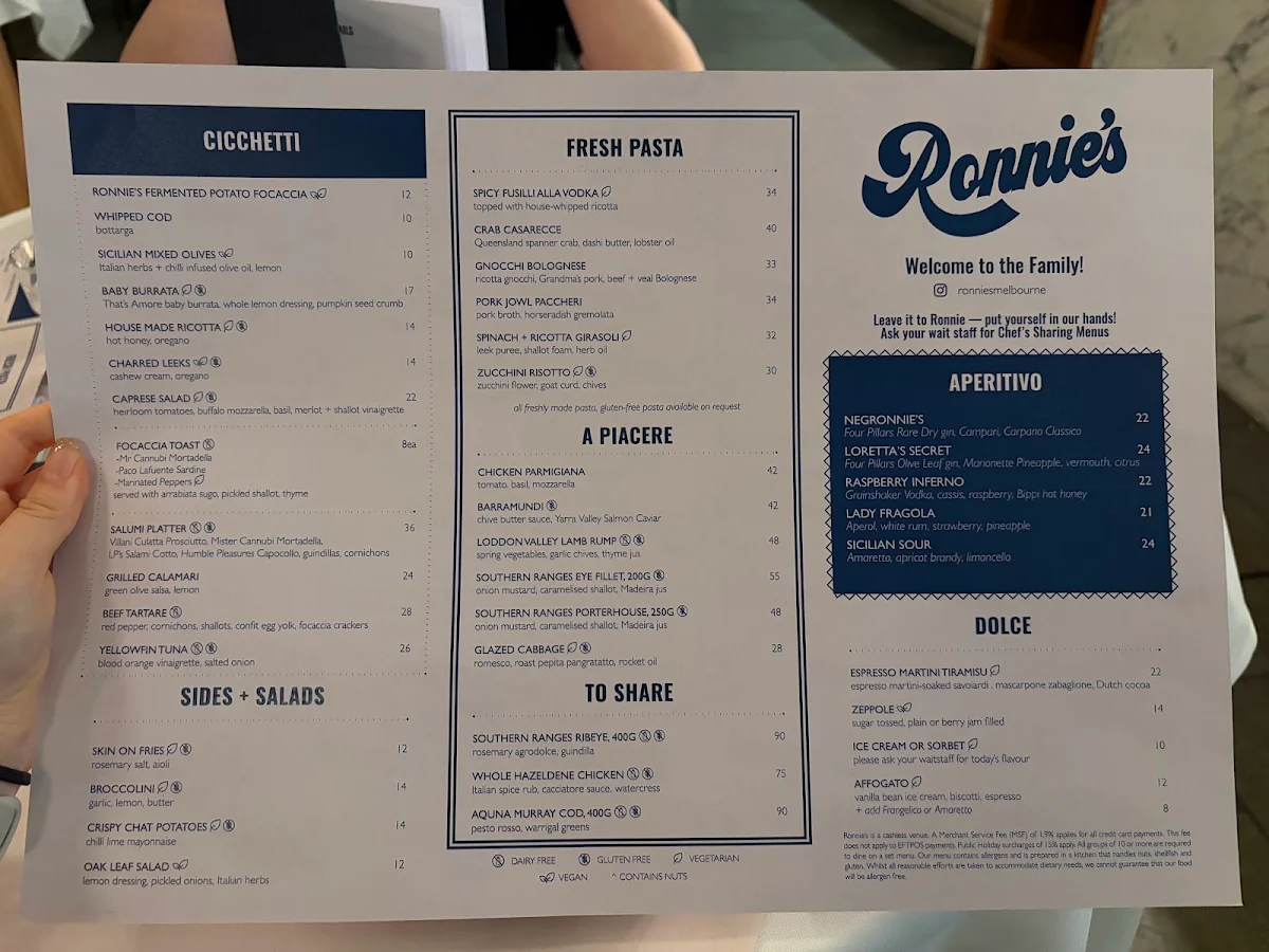 Menu, Ronnie's
