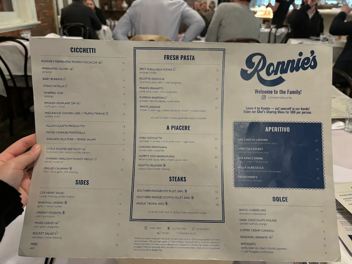 Menu, Ronnie's
