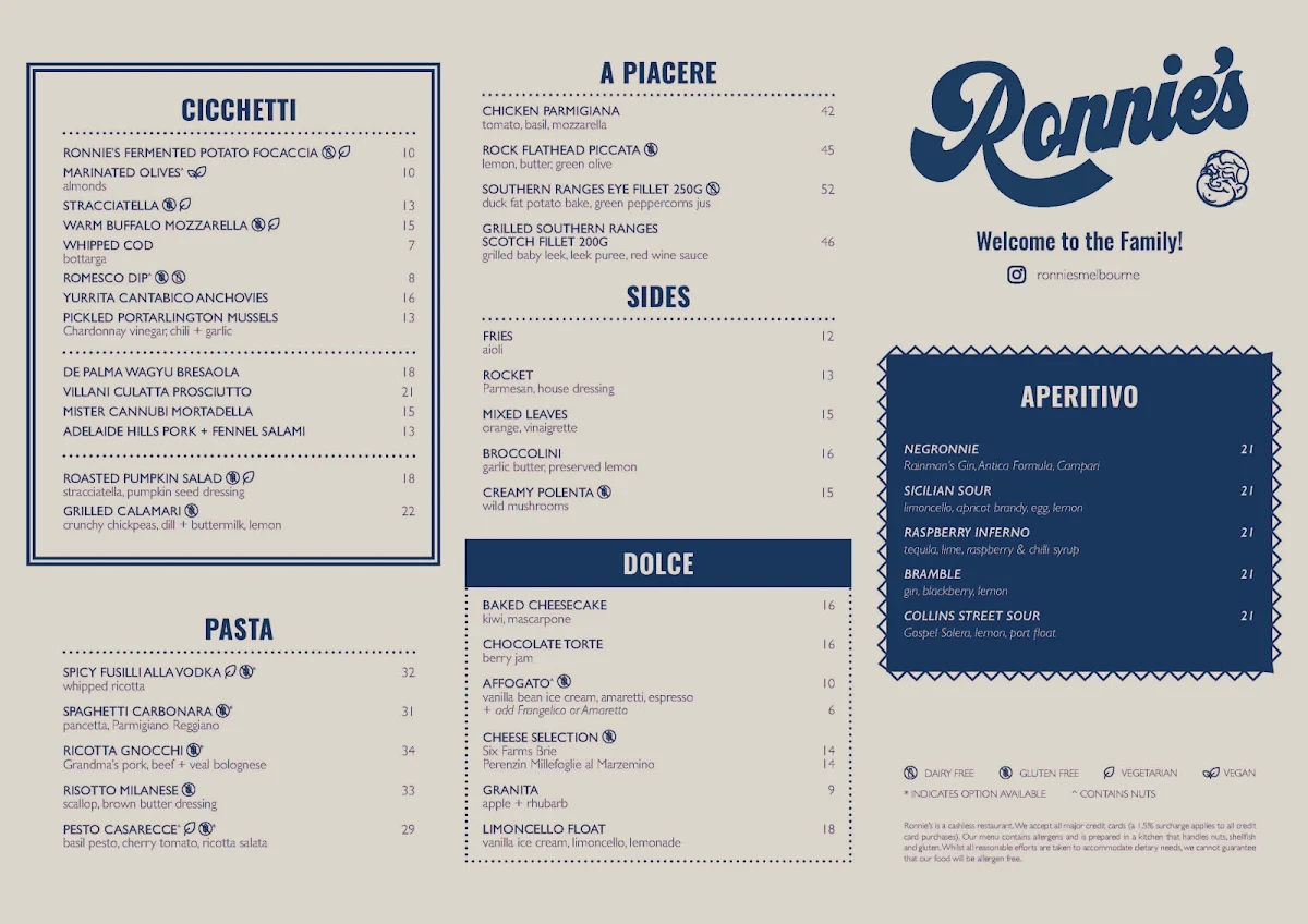 Menu, Ronnie's