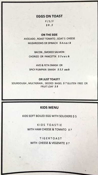 Menu, Frank & Ginger Cafe