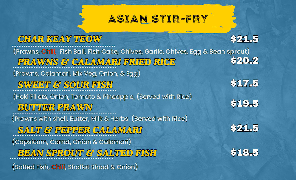 Menu, Scales Fish and Chips
