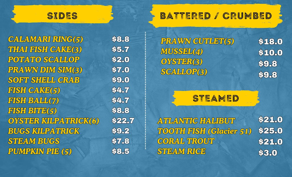 Menu, Scales Fish and Chips