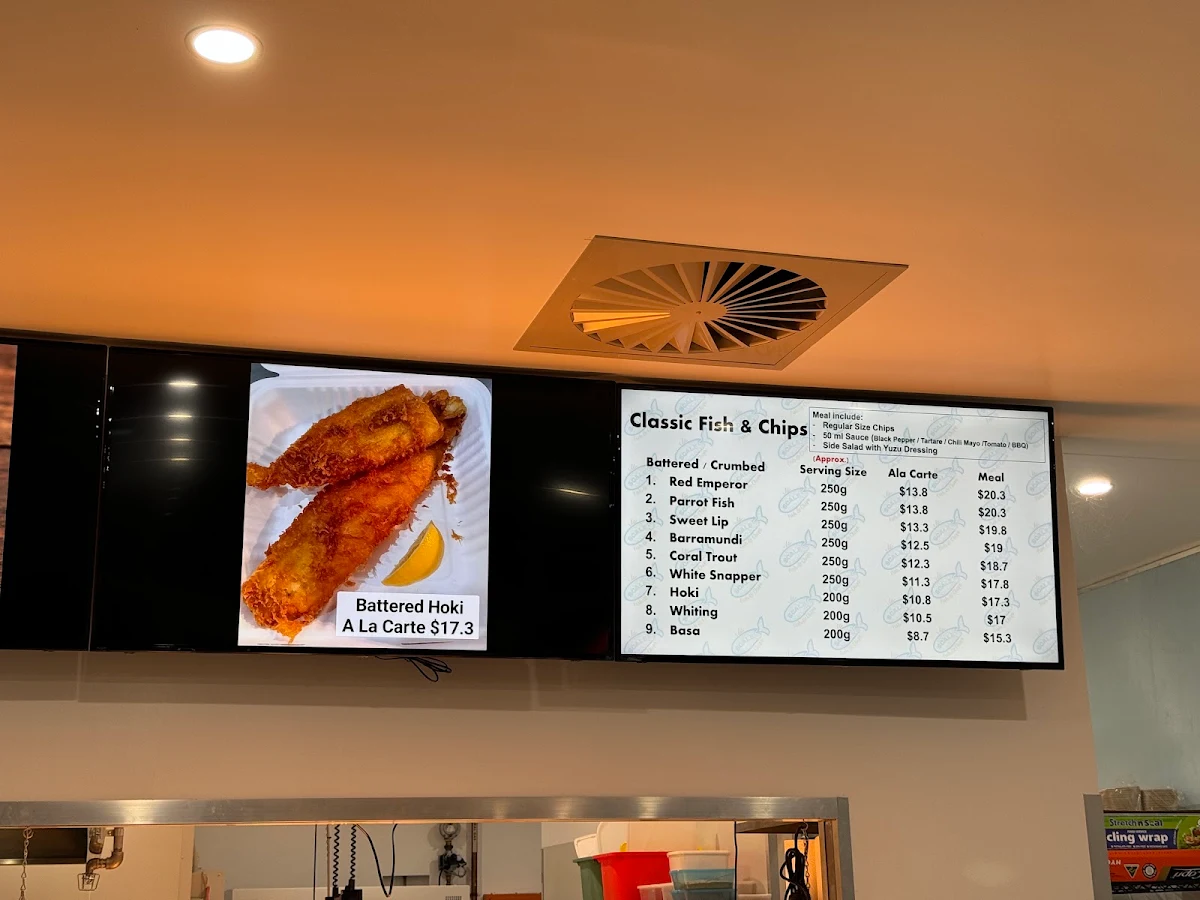 Menu, Scales Fish and Chips