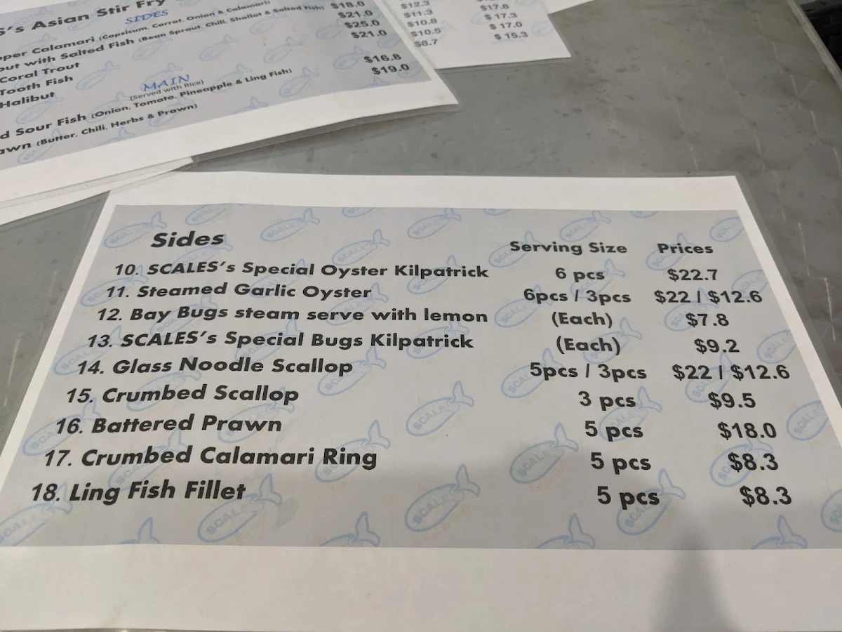 Menu, Scales Fish and Chips