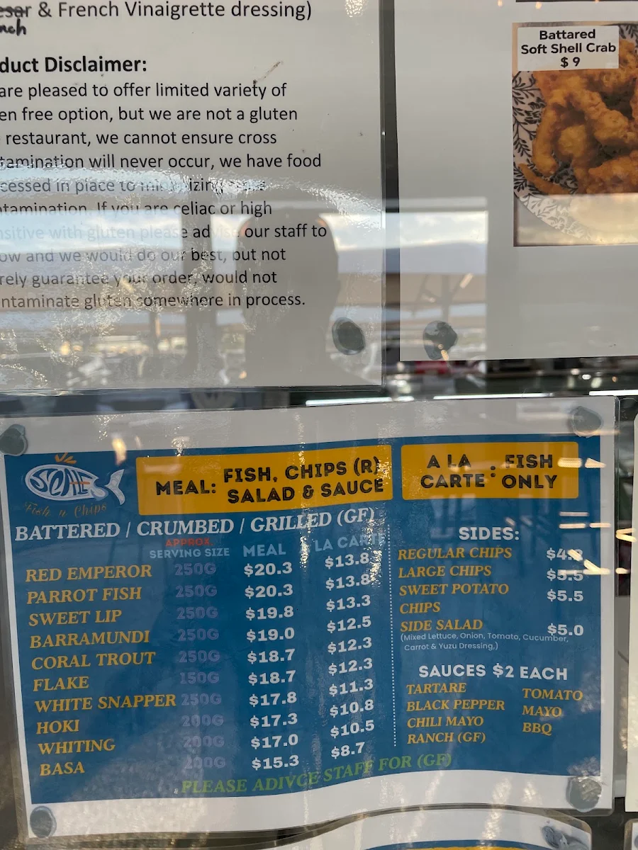 Menu, Scales Fish and Chips