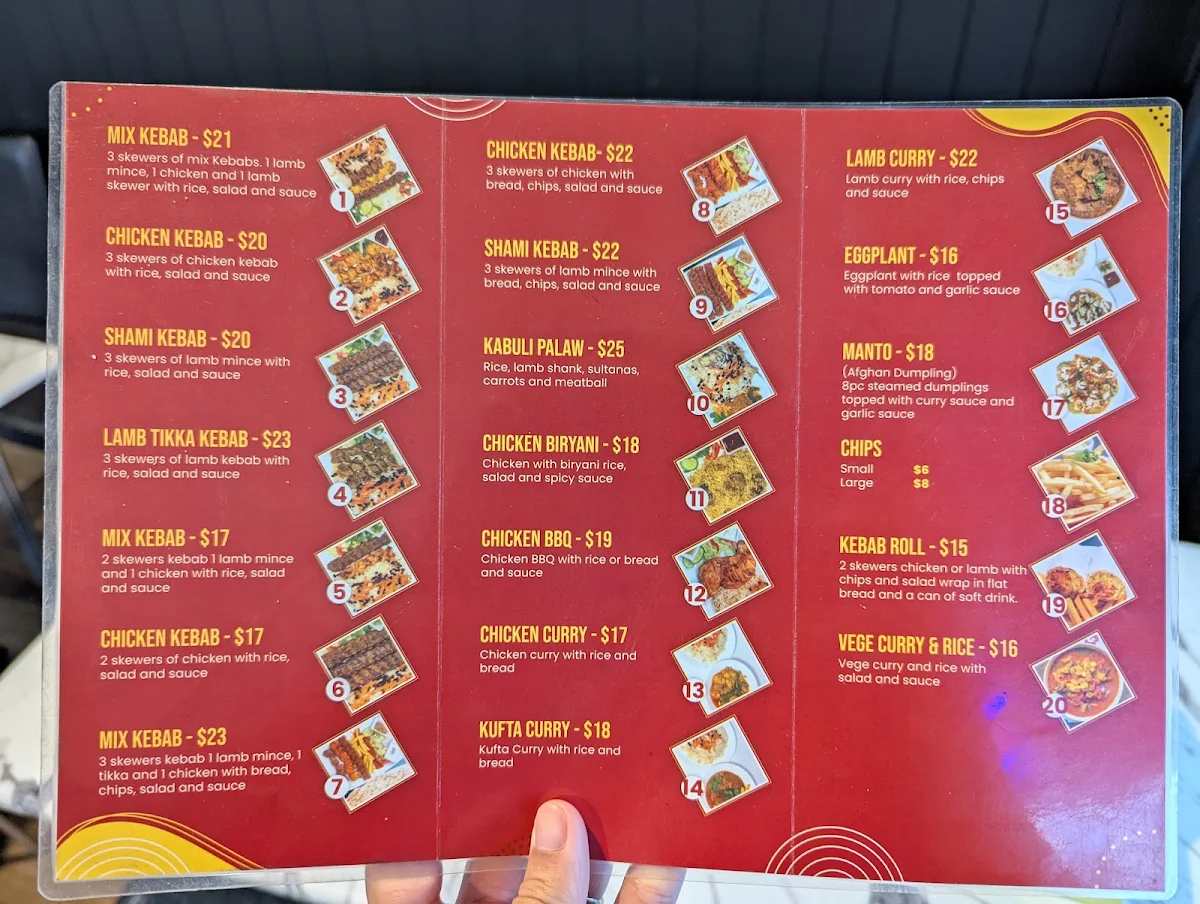 Menu, Afghan Tasty Kebabs