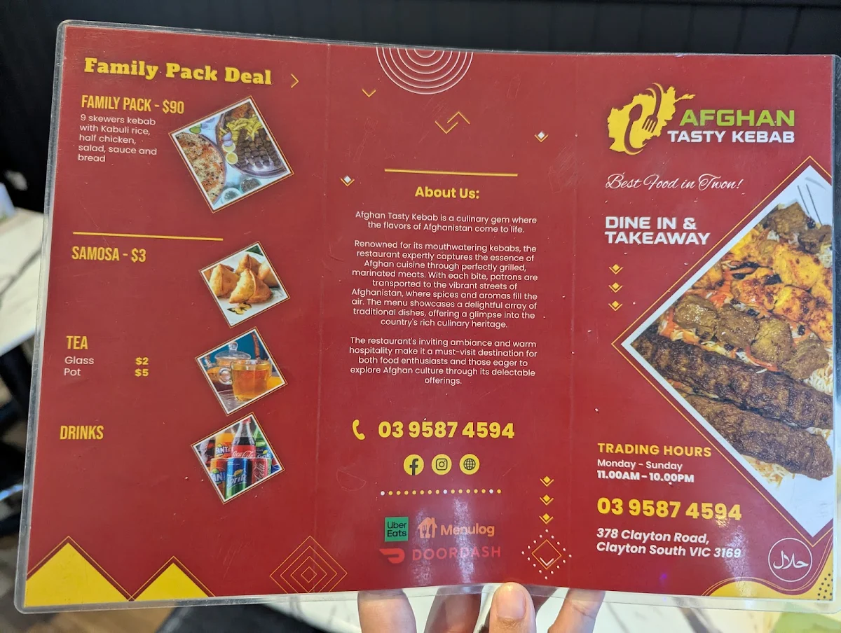 Menu, Afghan Tasty Kebabs