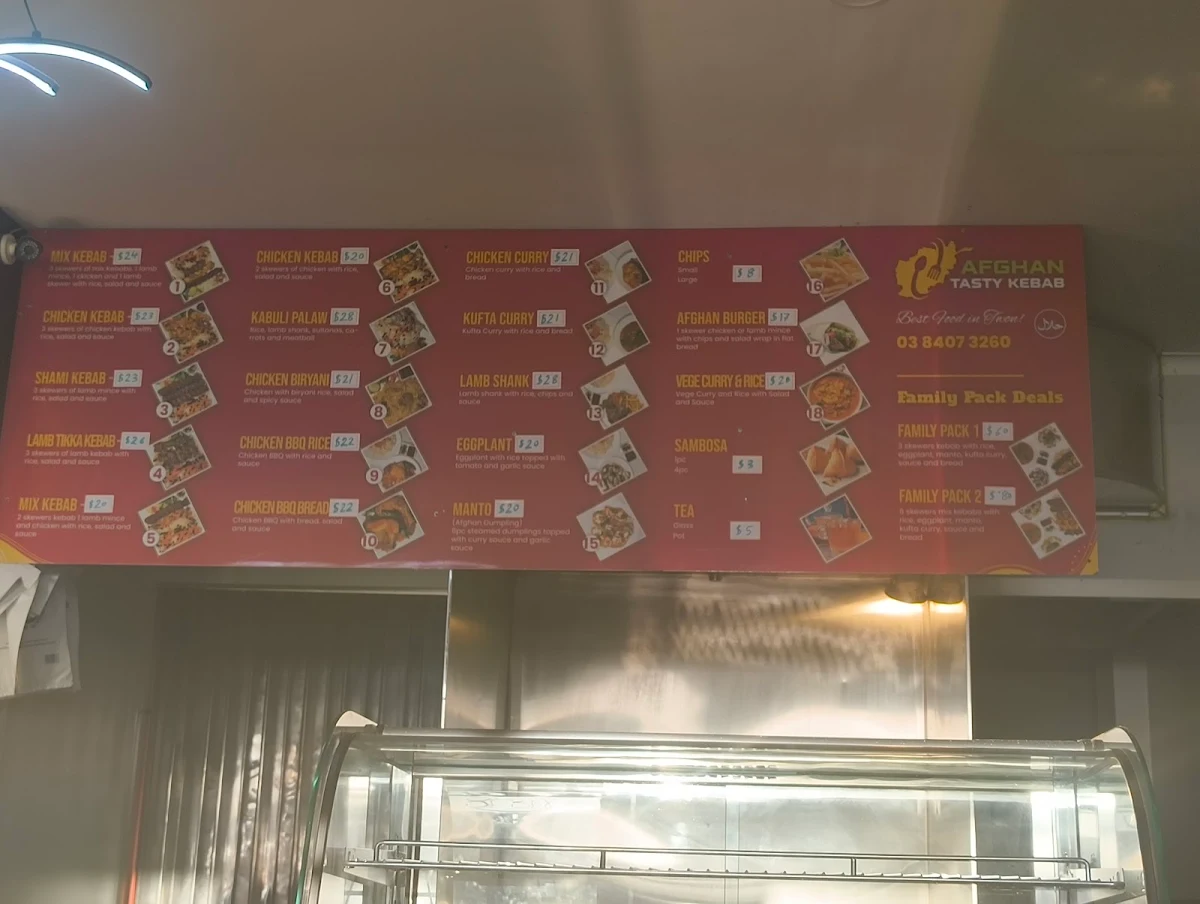 Menu, Afghan Tasty Kebabs