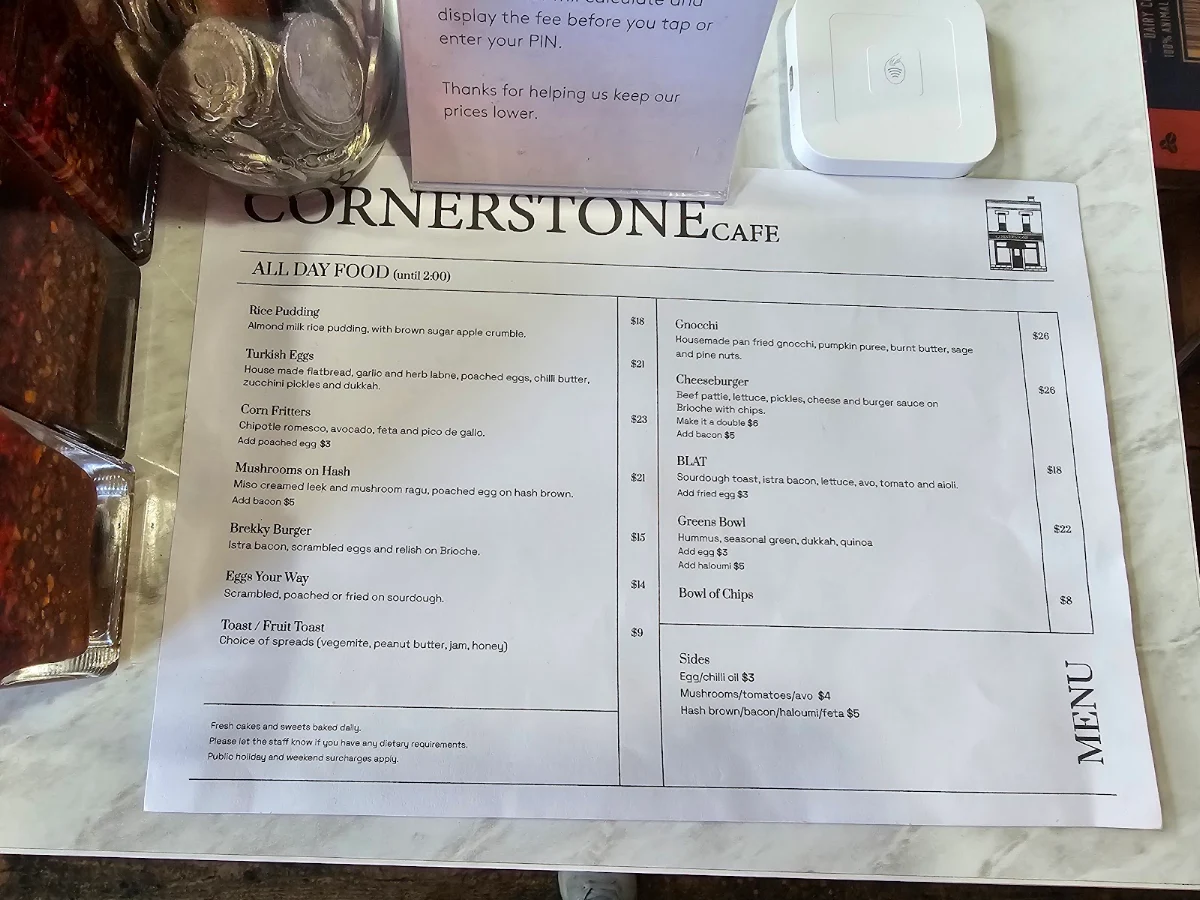 Menu, Cornerstone Cafe