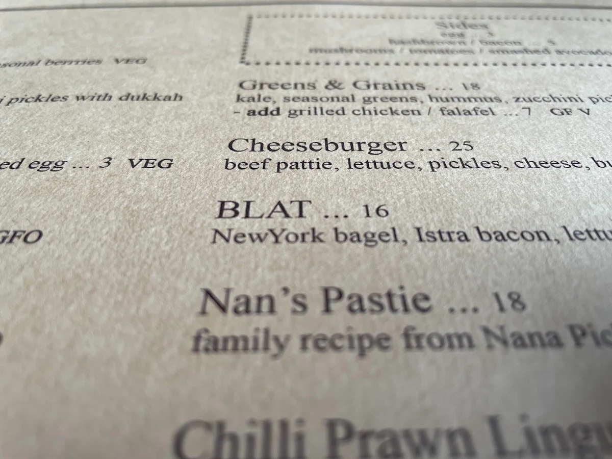 Menu, Cornerstone Cafe