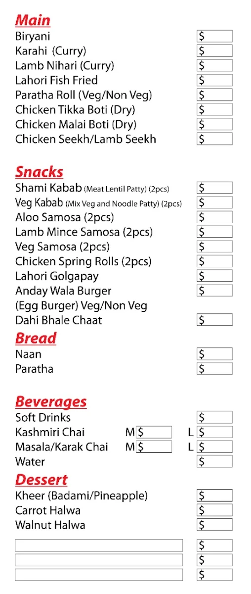 Menu, Chingari