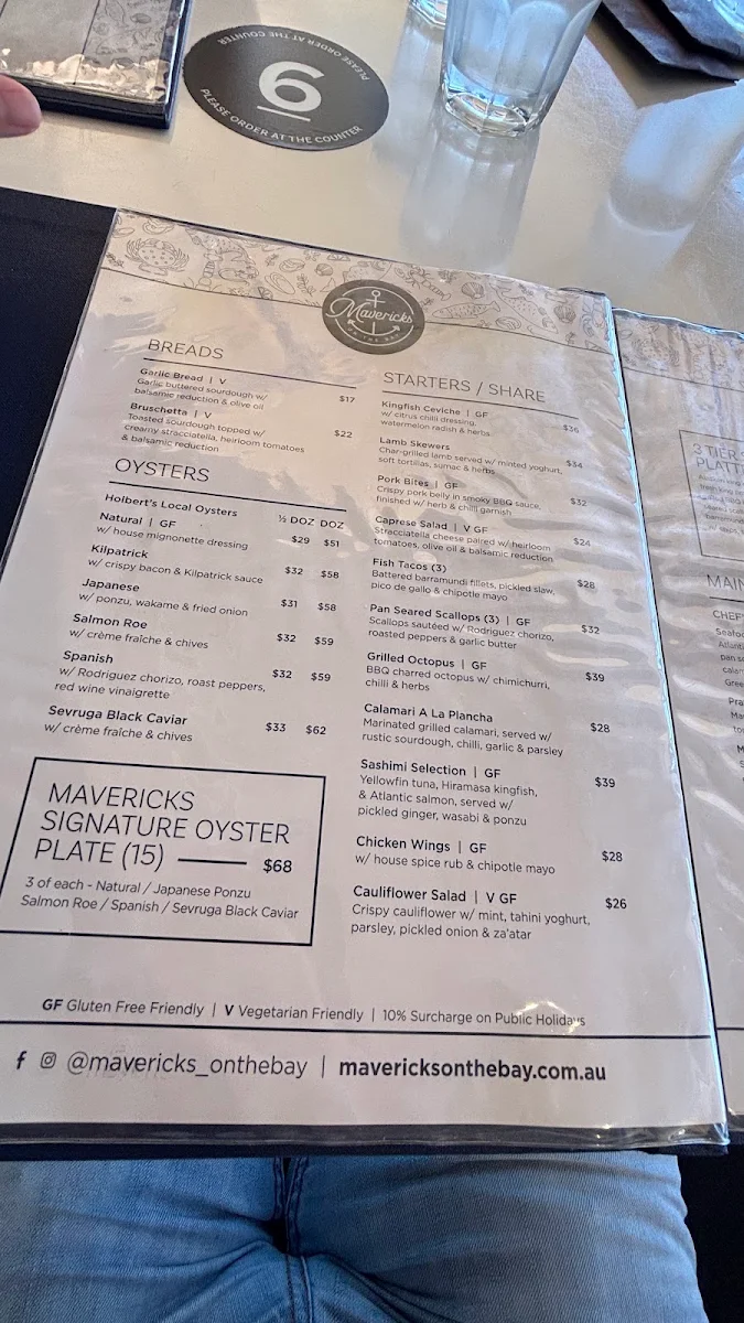 Menu, Mavericks on the Bay