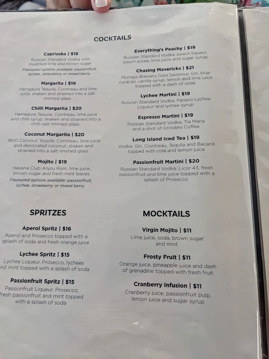 Menu, Mavericks on the Bay