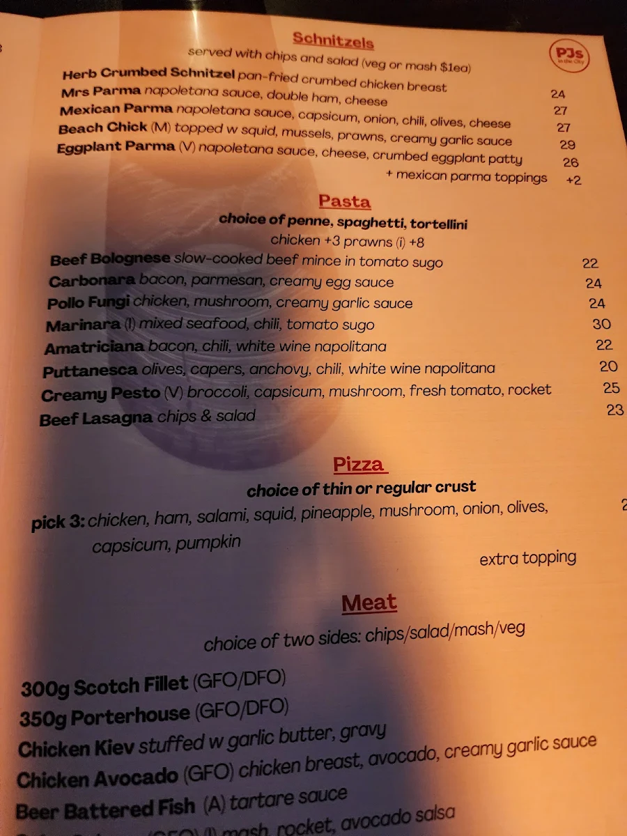 Menu, PJs in the City