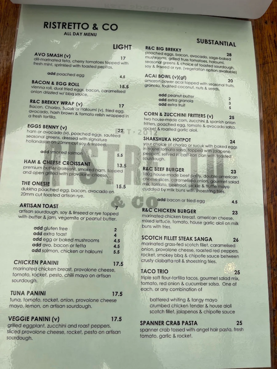 Menu, Ristretto & Co