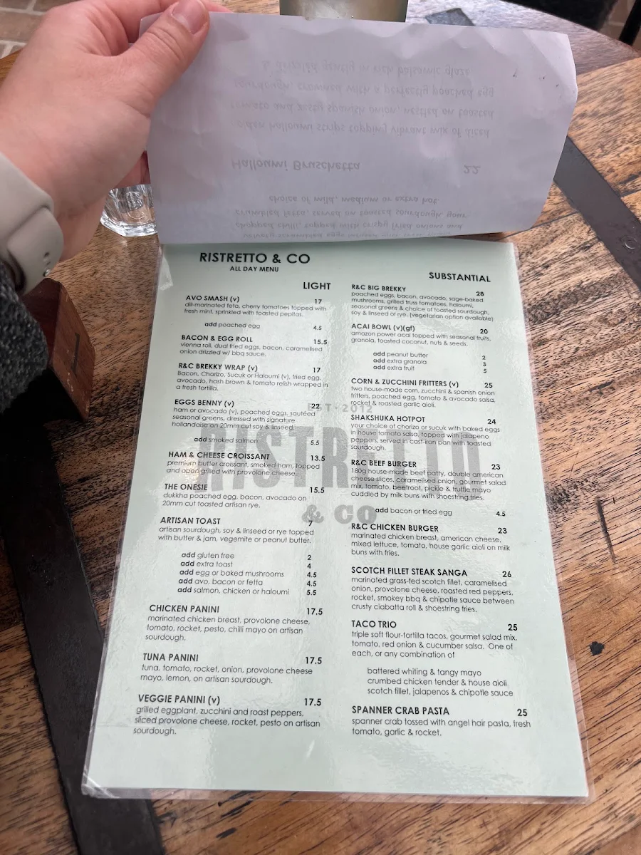 Menu, Ristretto & Co