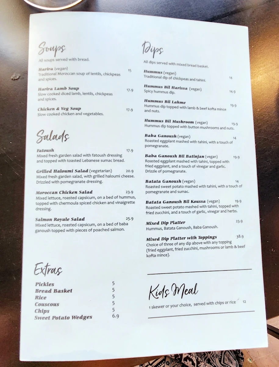Menu, Tagine Tapas & Grill Leederville