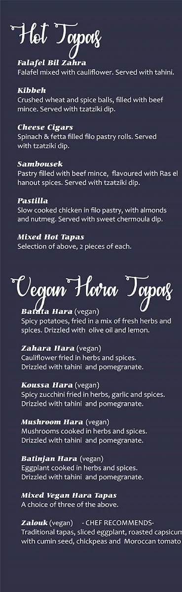 Menu, Tagine Tapas & Grill Leederville