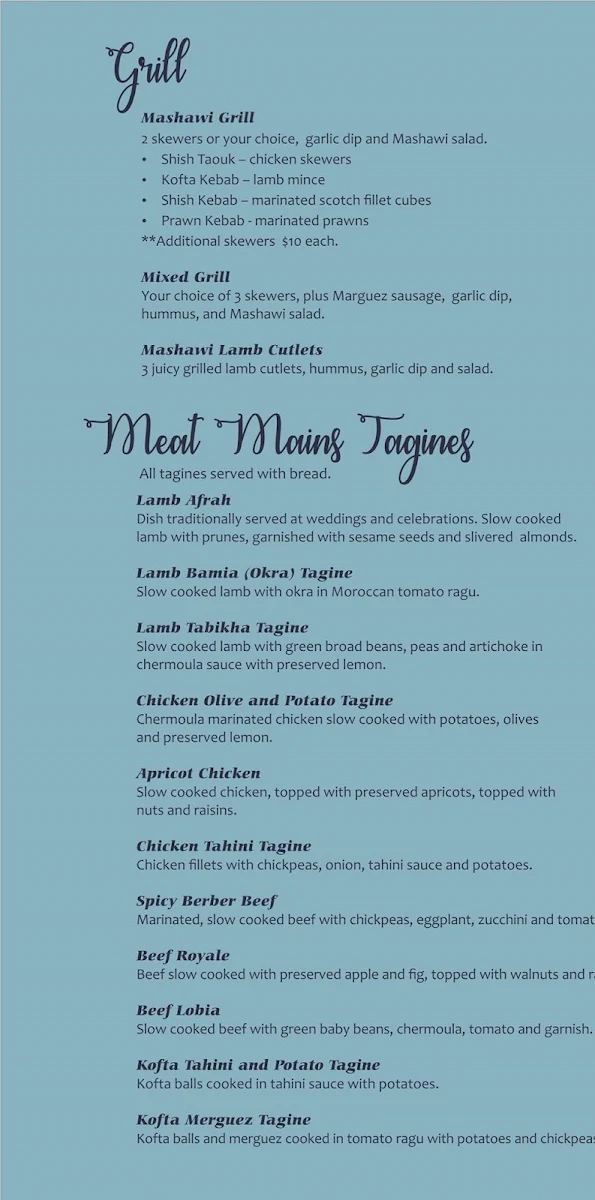 Menu, Tagine Tapas & Grill Leederville