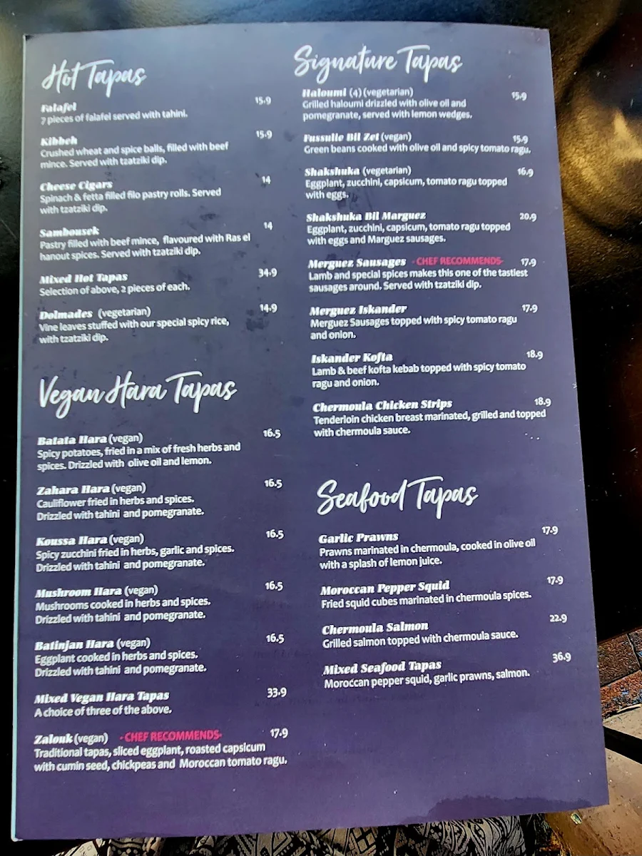 Menu, Tagine Tapas & Grill Leederville