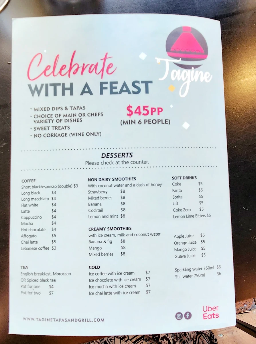 Menu, Tagine Tapas & Grill Leederville