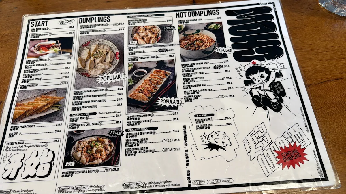 Menu, Little Red Dumpling Maroochydore