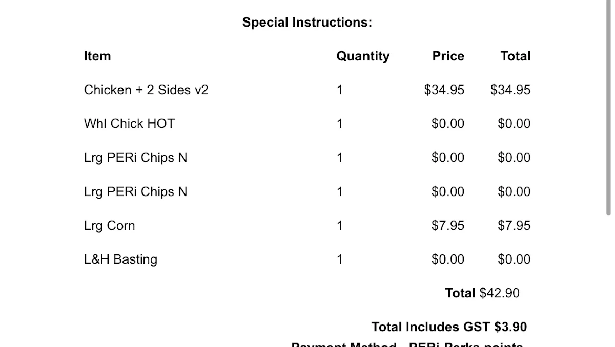 Menu, Nando's Mawson Lakes
