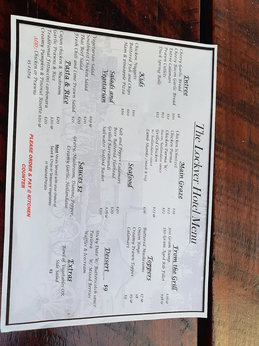 Menu, Lockyer Hotel