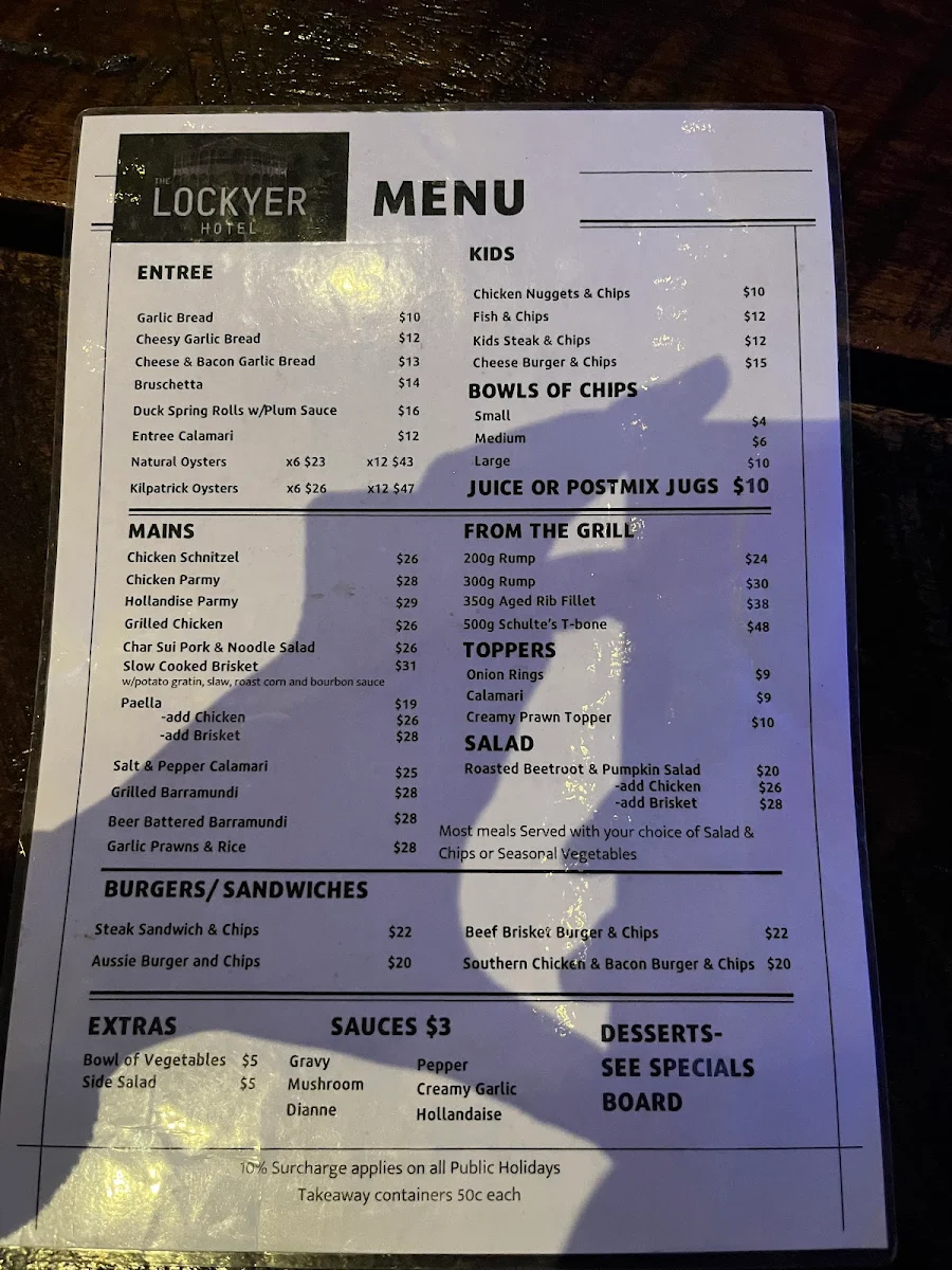 Menu, Lockyer Hotel