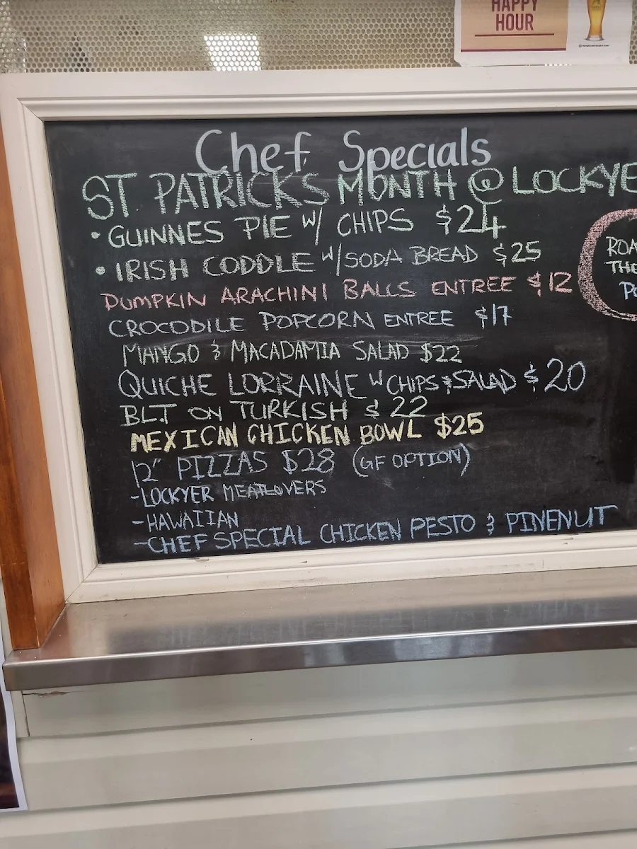 Menu, Lockyer Hotel