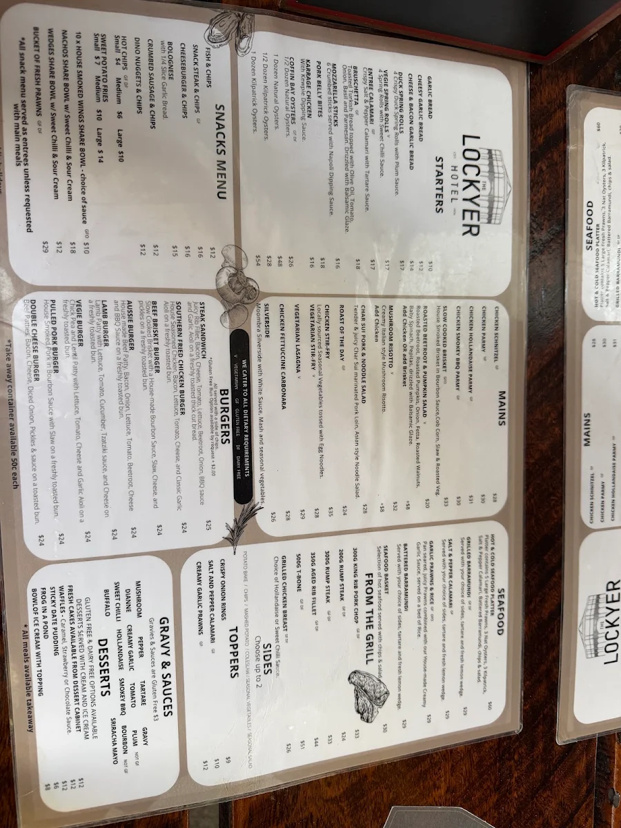 Menu, Lockyer Hotel