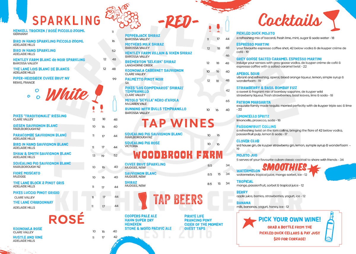 Menu, The Pickled Duck