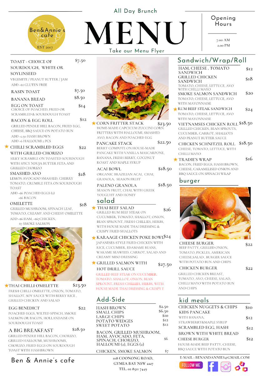 Menu, Ben & Annie’s