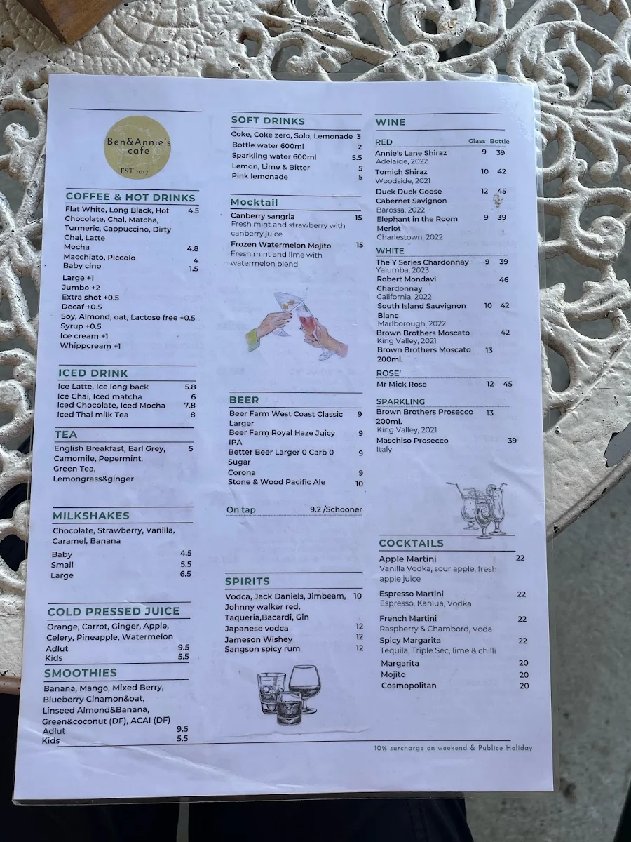 Menu, Ben & Annie’s