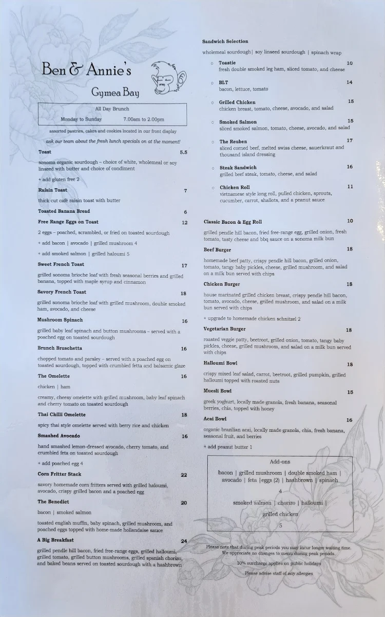 Menu, Ben & Annie’s