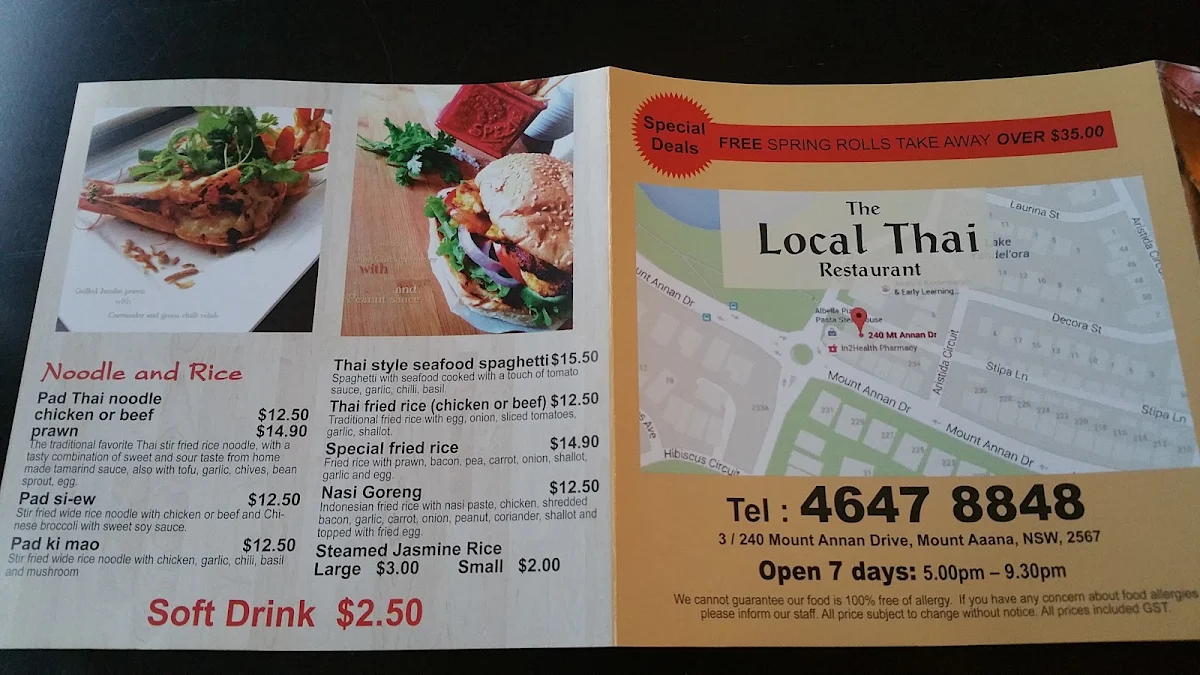 Menu, The Local Thai Restaurant