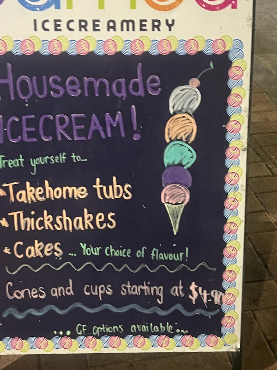 Menu, Yamba Icecreamery