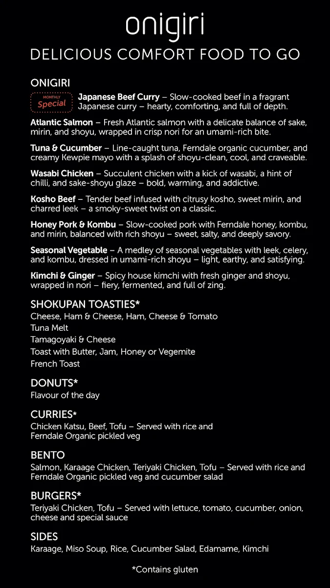 Menu, Onigiri Kitchen & Sake Bar