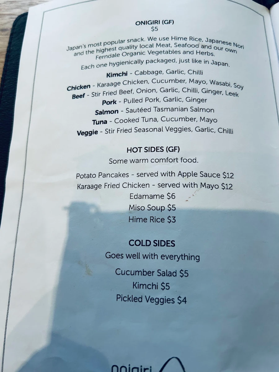 Menu, Onigiri Kitchen & Sake Bar