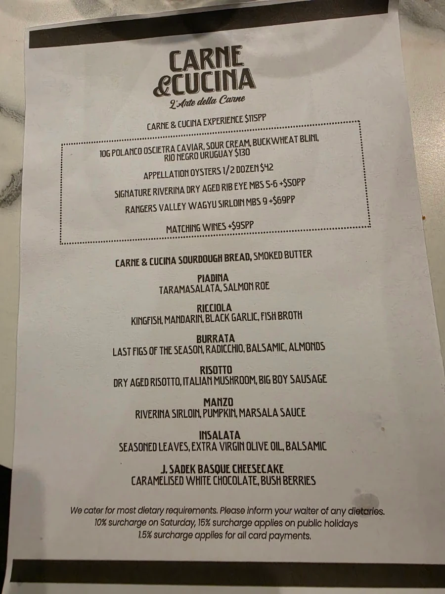 Menu, Carne & Cucina