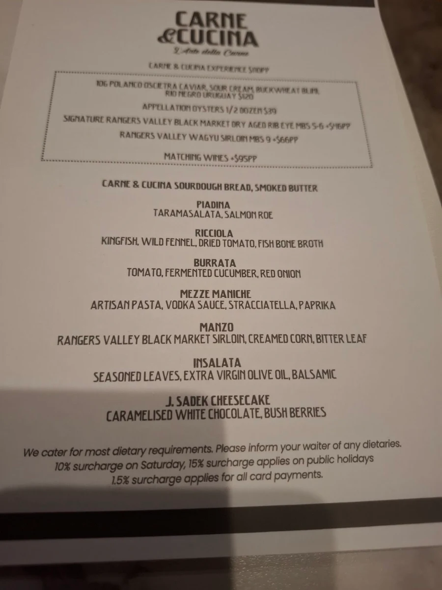 Menu, Carne & Cucina