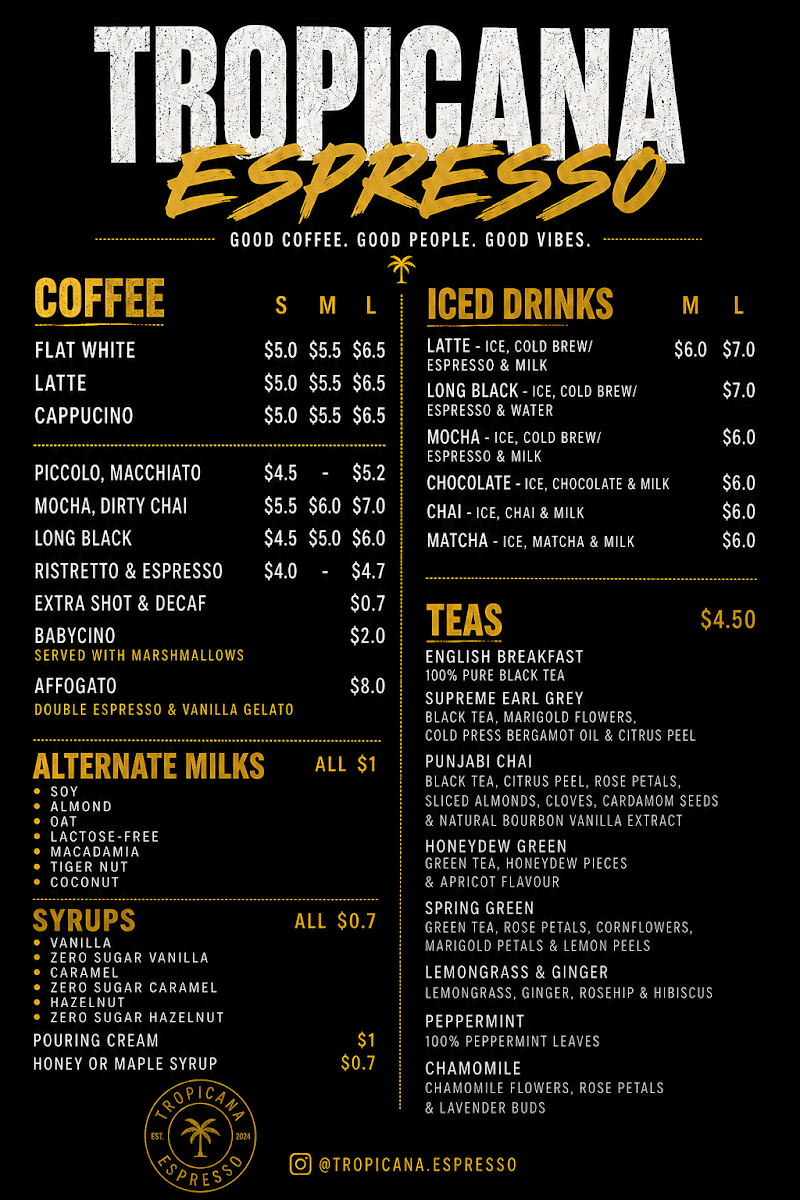 Menu, Tropicana Fresh