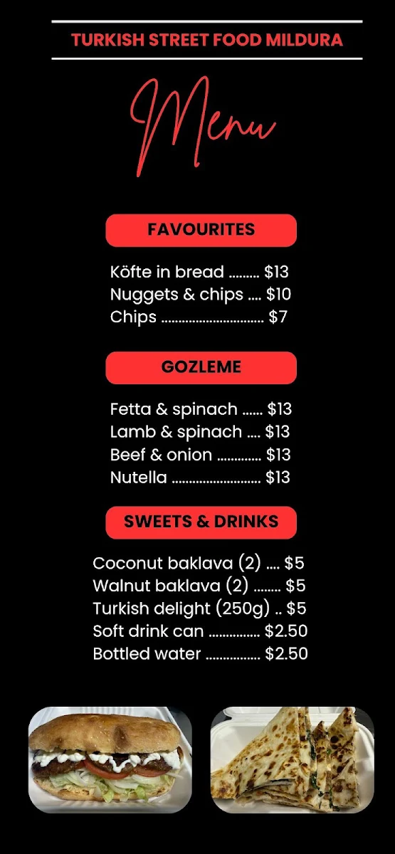 Menu, Turkish Street Food Mildura