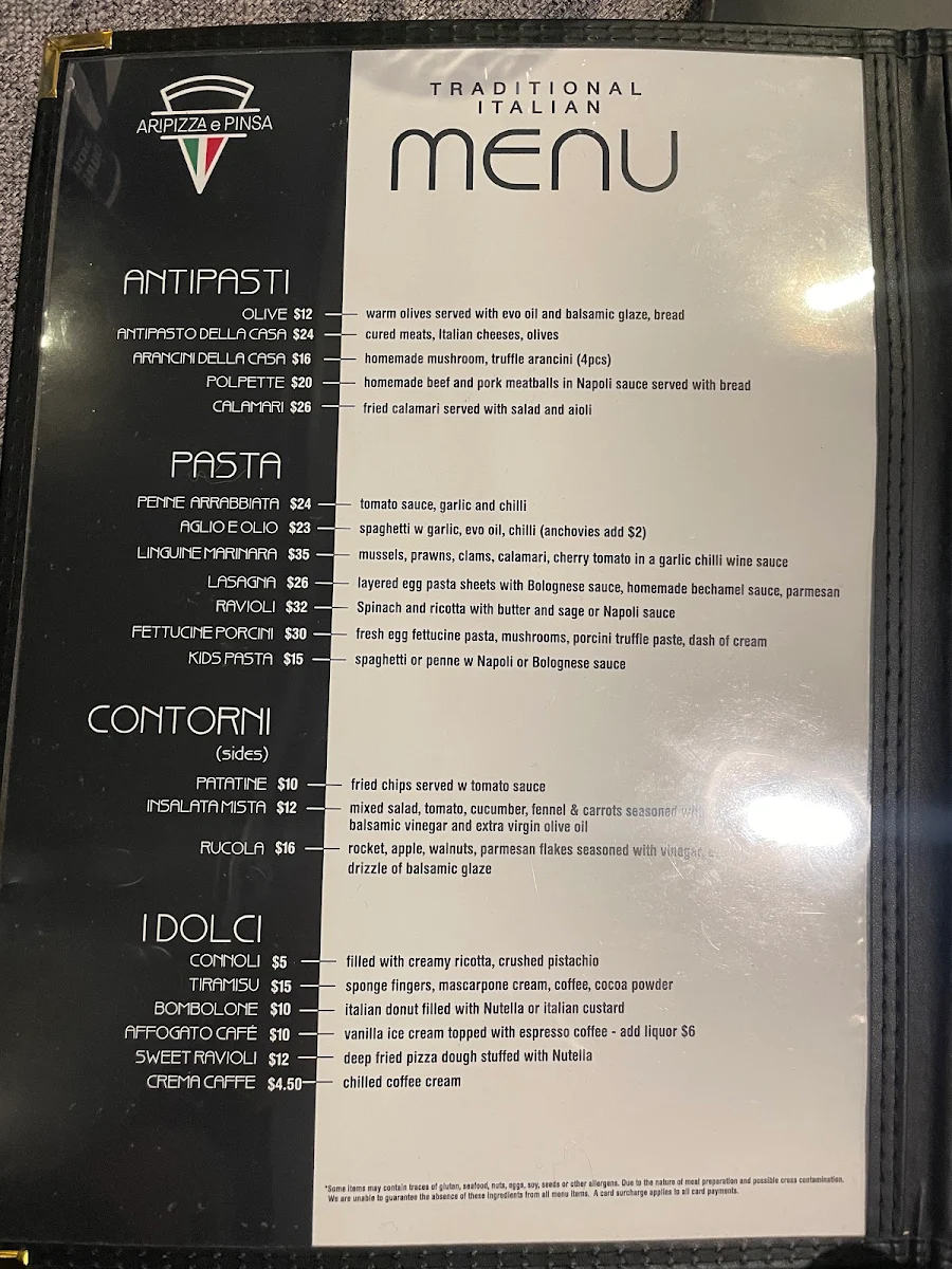 Menu, AriPizza e Pinsa